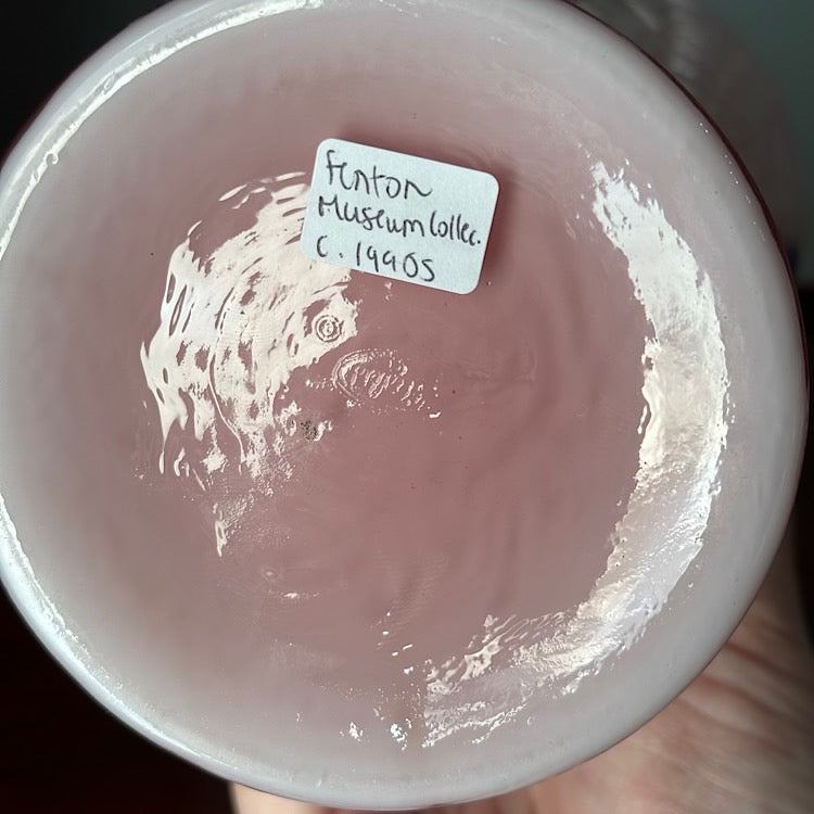 Fenton Handpainted Pink Cased Iridescent Vase