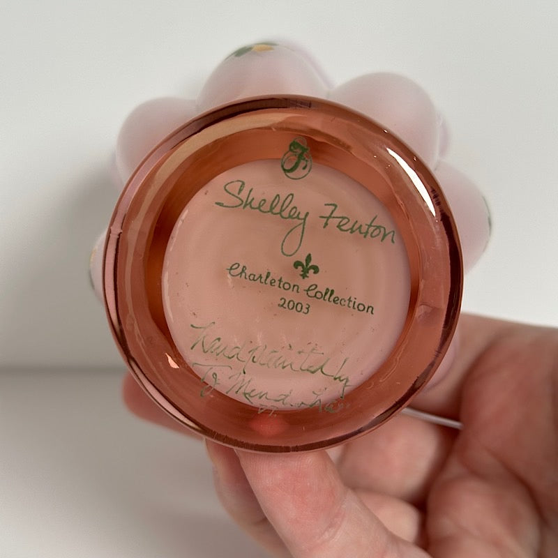 Fenton Charleton Collection 2003 Handpainted Pink Overlay Melon Vase