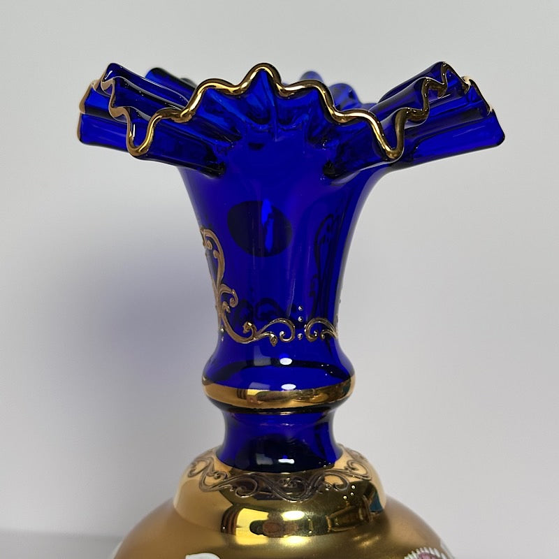 Vaclav S&R Glass Handpainted Cobalt Vase Czech Republic