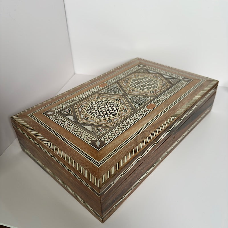 Stunning Wood Inlay Box with Mother of Pearl Inlay