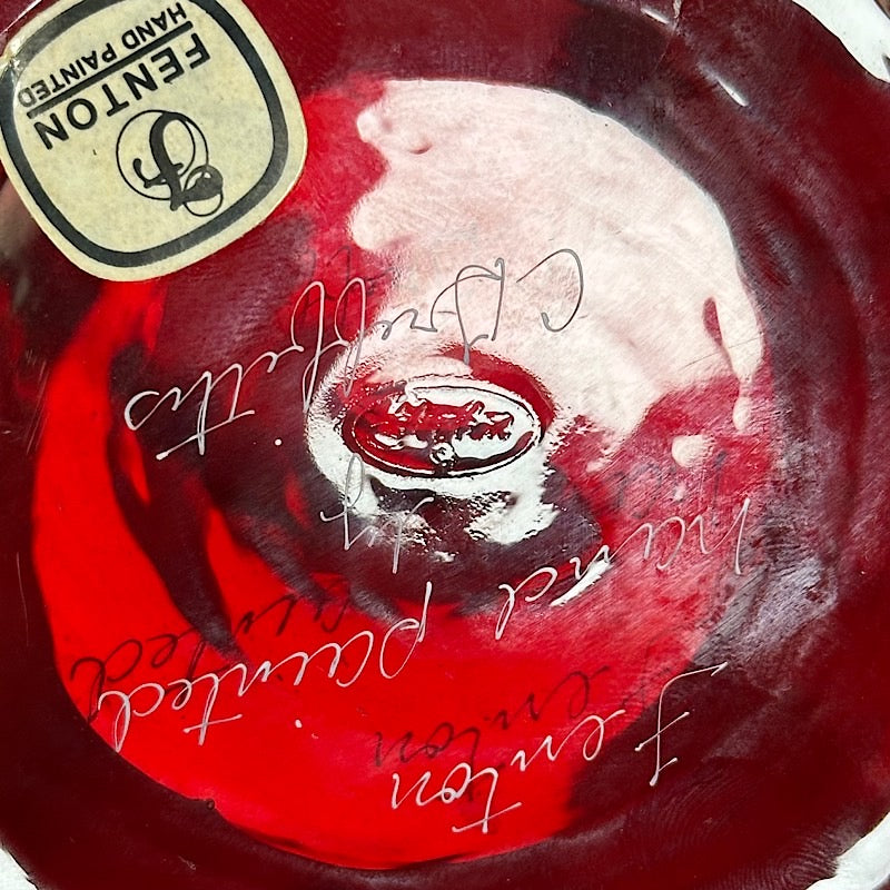 Fenton Cranberry Handpainted Large Vase