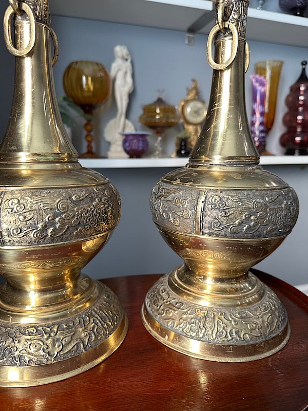 Stunning Pair of Brass Vases - Japan