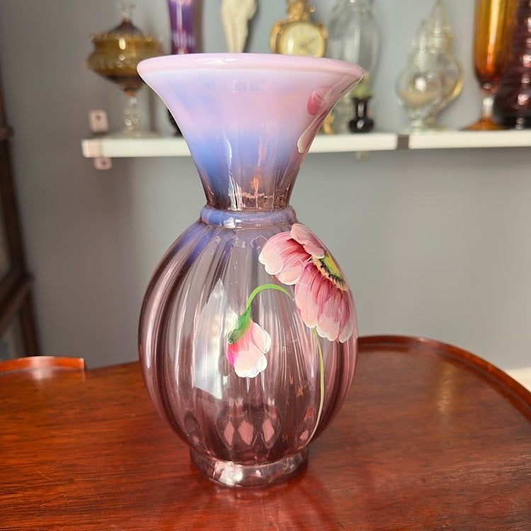 Fenton Handpainted Dusty Rose Opalescent Vase