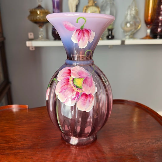 Fenton Handpainted Dusty Rose Opalescent Vase