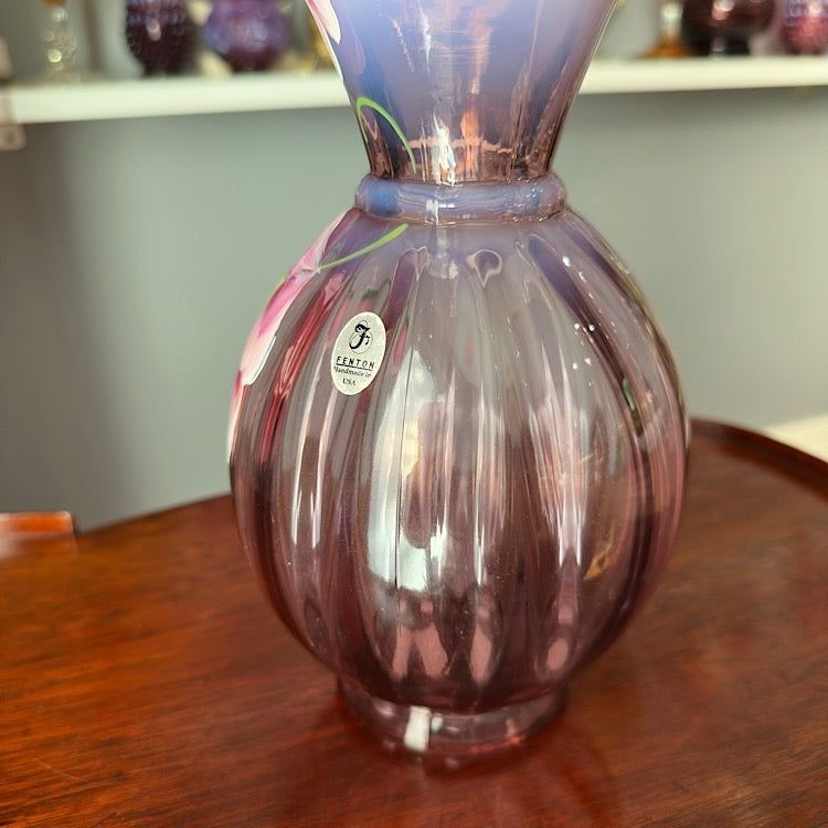 Fenton Handpainted Dusty Rose Opalescent Vase