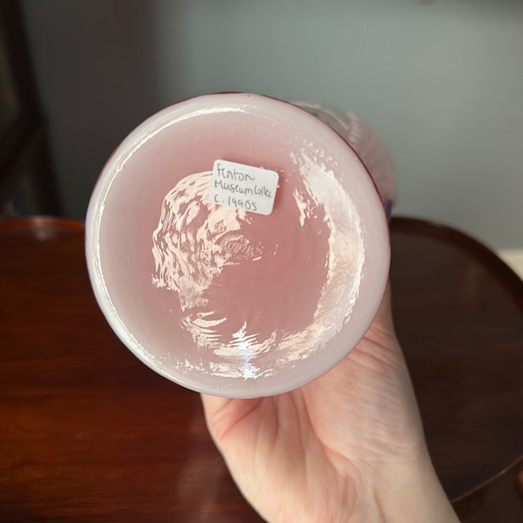 Fenton Handpainted Pink Cased Iridescent Vase