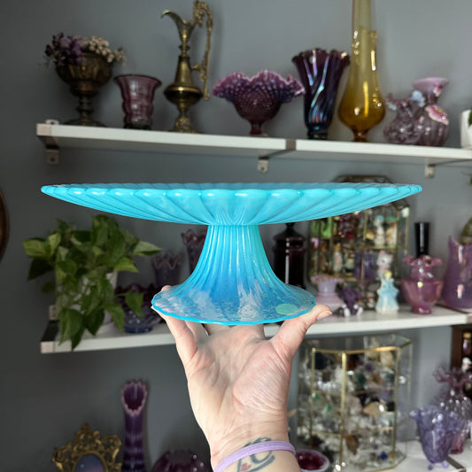 Murano Effetre Blue Opaline Cake Plate