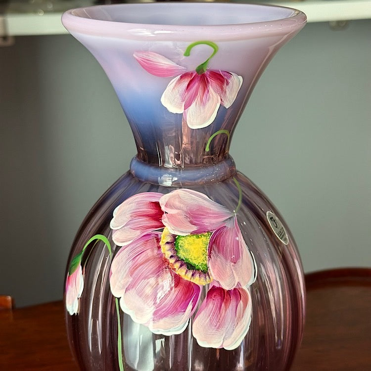 Fenton Handpainted Dusty Rose Opalescent Vase