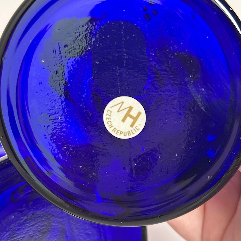 Vintage Czech Republic Handpainted Cobalt Candlestick Holder Pair