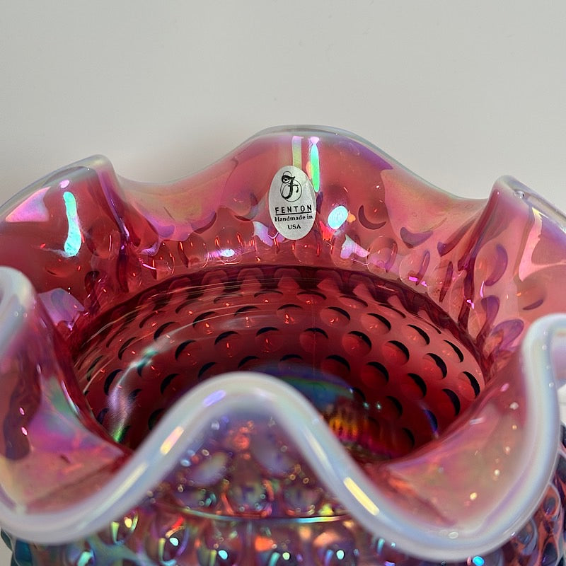 Fenton Plum Opalescent Iridescent Hobnail Rose Bowl