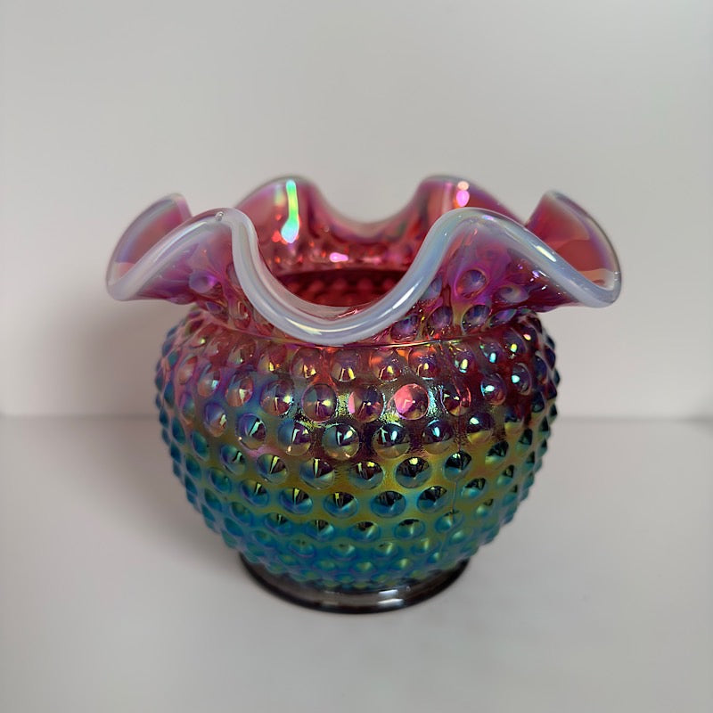 Fenton Plum Opalescent Iridescent Hobnail Rose Bowl
