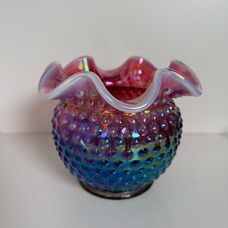 Fenton Plum Opalescent Iridescent Hobnail Rose Bowl
