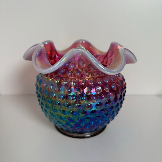 Fenton Plum Opalescent Iridescent Hobnail Rose Bowl