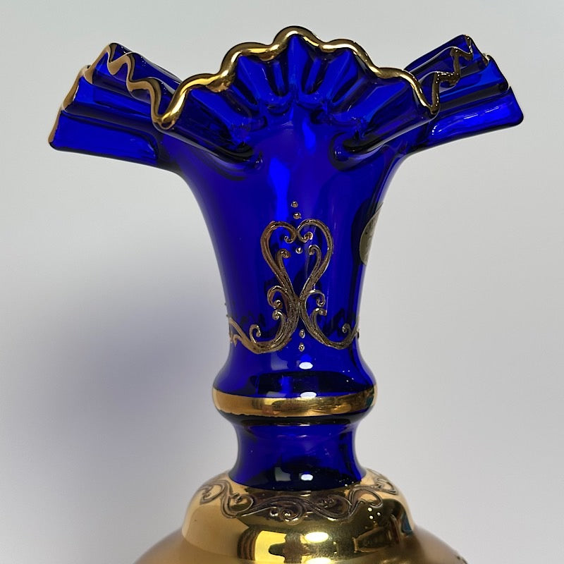 Vaclav S&R Glass Handpainted Cobalt Vase Czech Republic