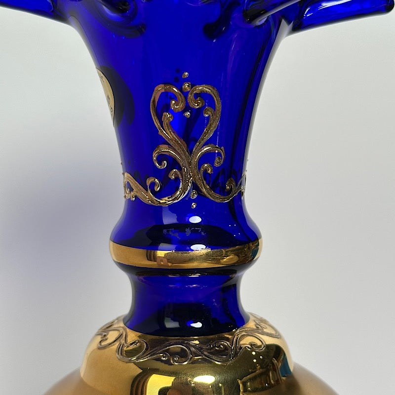 Vaclav S&R Glass Handpainted Cobalt Vase Czech Republic