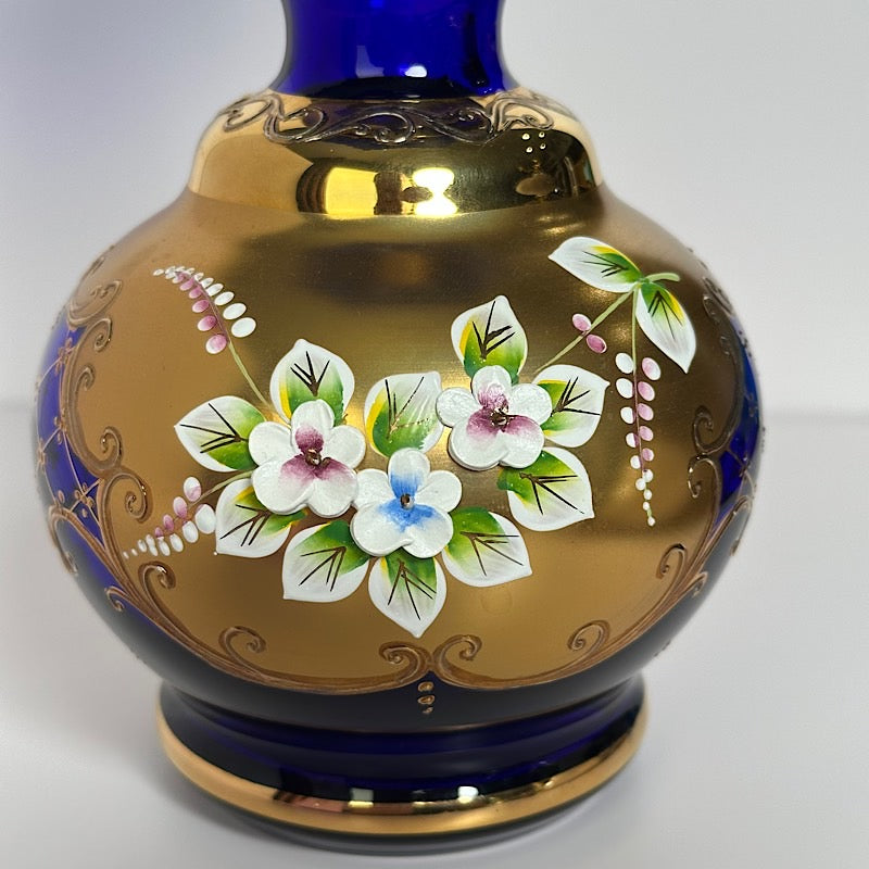 Vaclav S&R Glass Handpainted Cobalt Vase Czech Republic