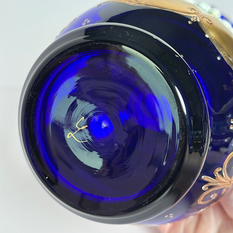 Vaclav S&R Glass Handpainted Cobalt Vase Czech Republic