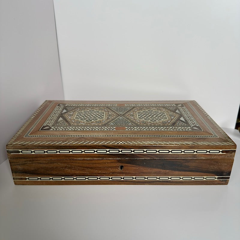Stunning Wood Inlay Box with Mother of Pearl Inlay
