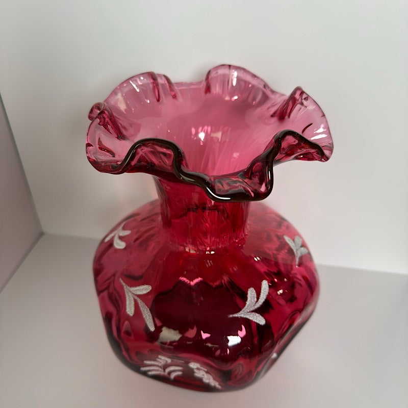 Fenton Cranberry Handpainted Large Vase