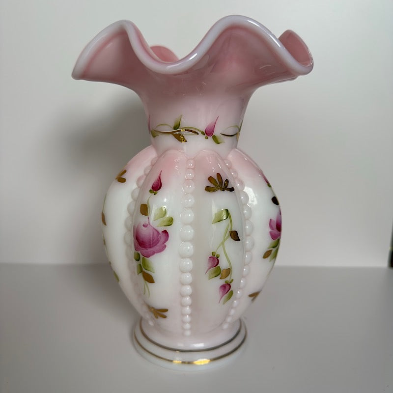 Fenton Rosalene Charleton Collection 2002 Beaded Melon Vase - Signed