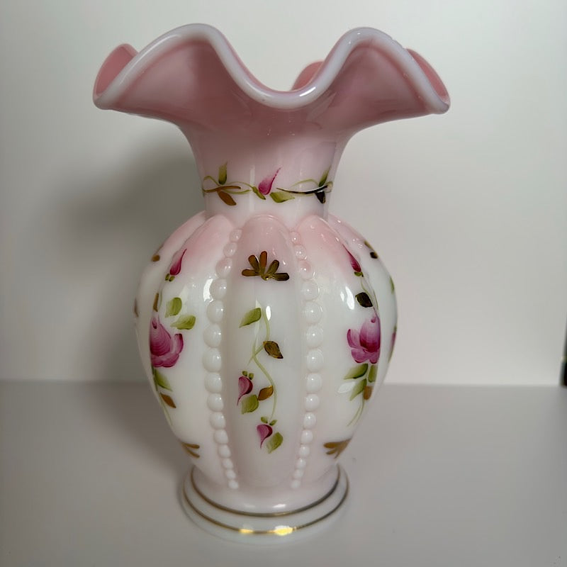 Fenton Rosalene Charleton Collection 2002 Beaded Melon Vase - Signed