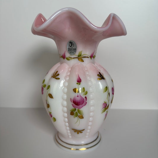 Fenton Rosalene Charleton Collection 2002 Beaded Melon Vase - Signed