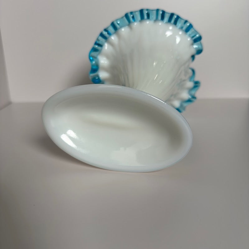 Fenton Aqua Crest Cornucopia Candlestick Holder