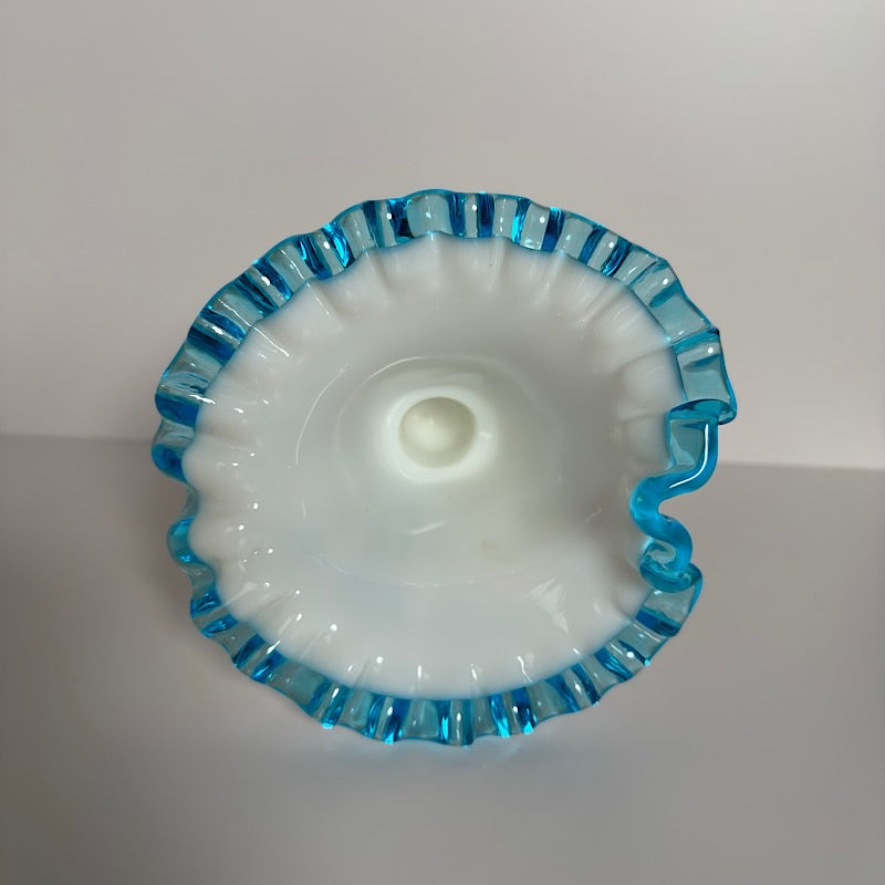 Fenton Aqua Crest Cornucopia Candlestick Holder