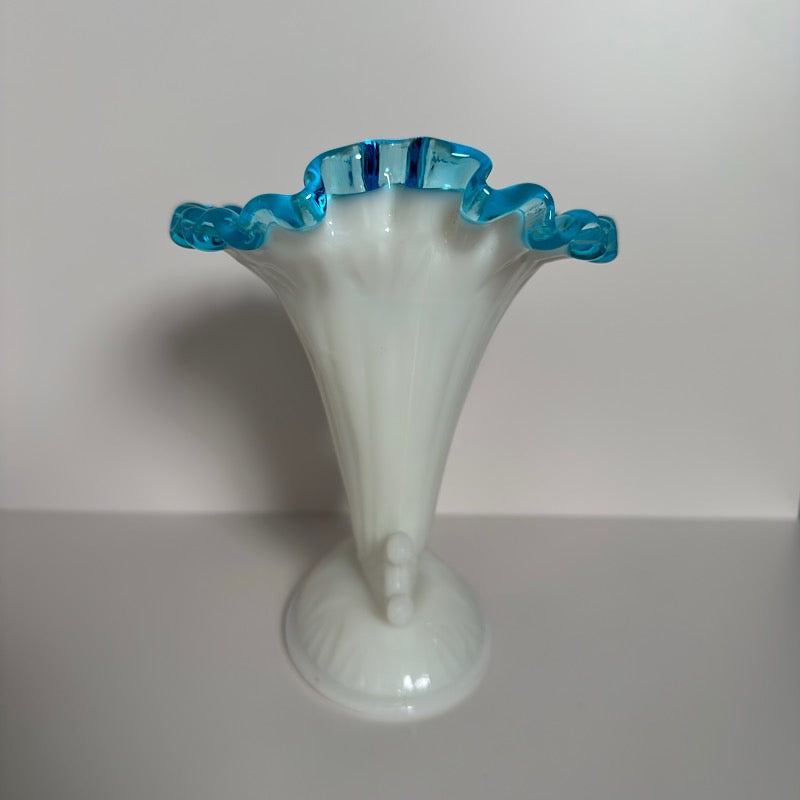 Fenton Aqua Crest Cornucopia Candlestick Holder