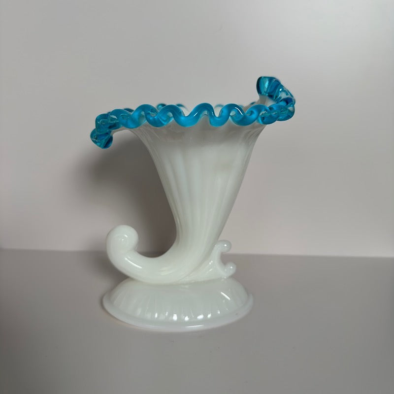 Fenton Aqua Crest Cornucopia Candlestick Holder