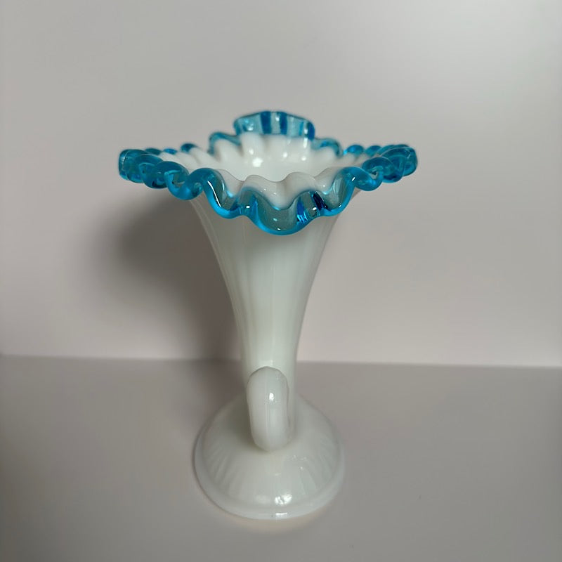 Fenton Aqua Crest Cornucopia Candlestick Holder