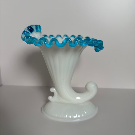 Fenton Aqua Crest Cornucopia Candlestick Holder