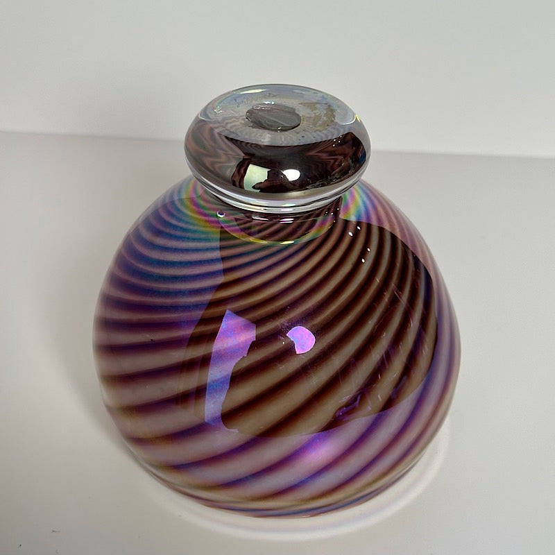 Signed Studio Art Glass Iridescent Rose Bowl