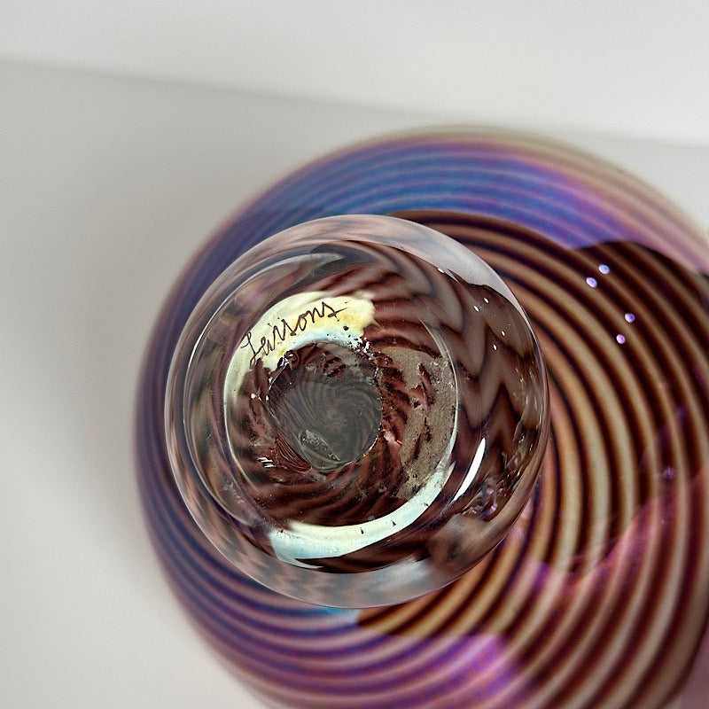 Signed Studio Art Glass Iridescent Rose Bowl