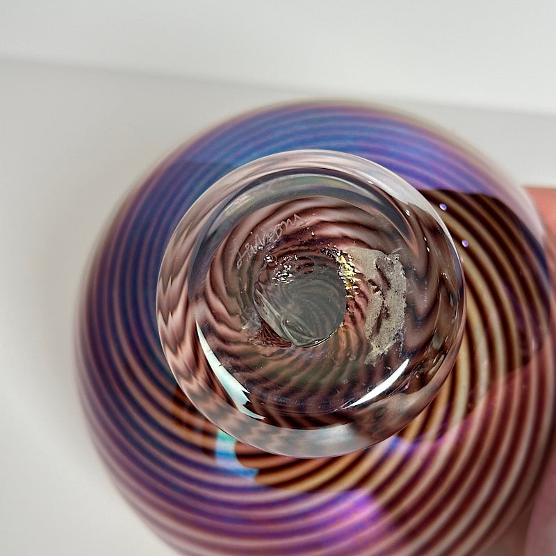 Signed Studio Art Glass Iridescent Rose Bowl