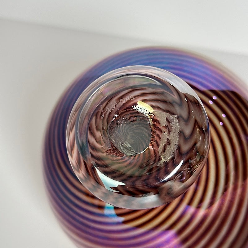 Signed Studio Art Glass Iridescent Rose Bowl