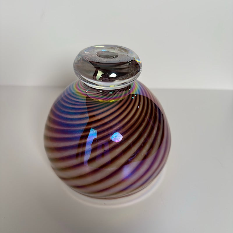 Signed Studio Art Glass Iridescent Rose Bowl