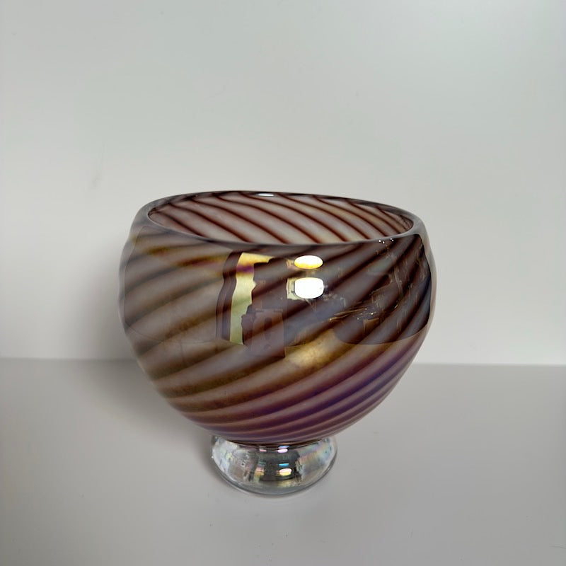 Signed Studio Art Glass Iridescent Rose Bowl