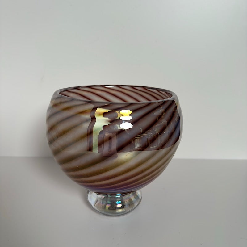 Signed Studio Art Glass Iridescent Rose Bowl