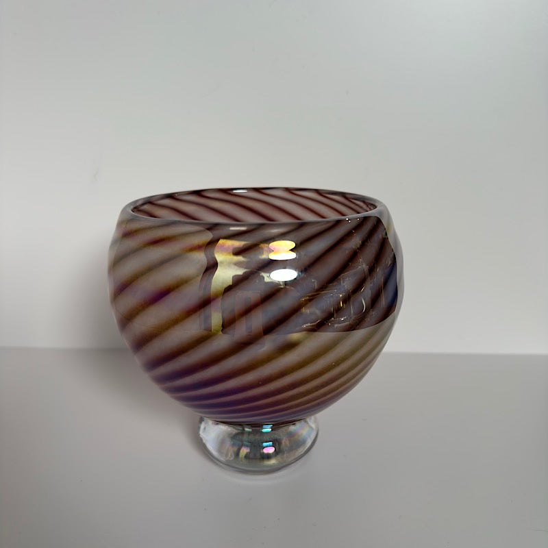 Signed Studio Art Glass Iridescent Rose Bowl