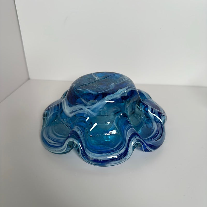 Blue Slag Art Glass Bowl