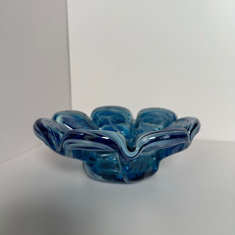 Blue Slag Art Glass Bowl
