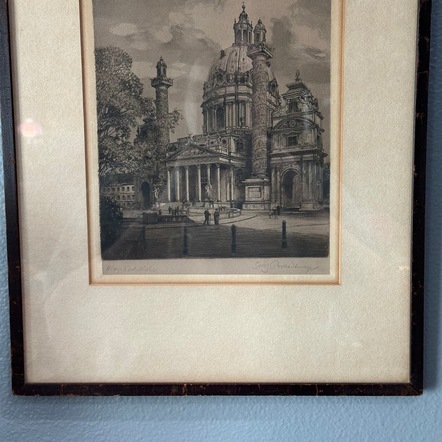 Vintage Signed Etching of Karlskirche Church
