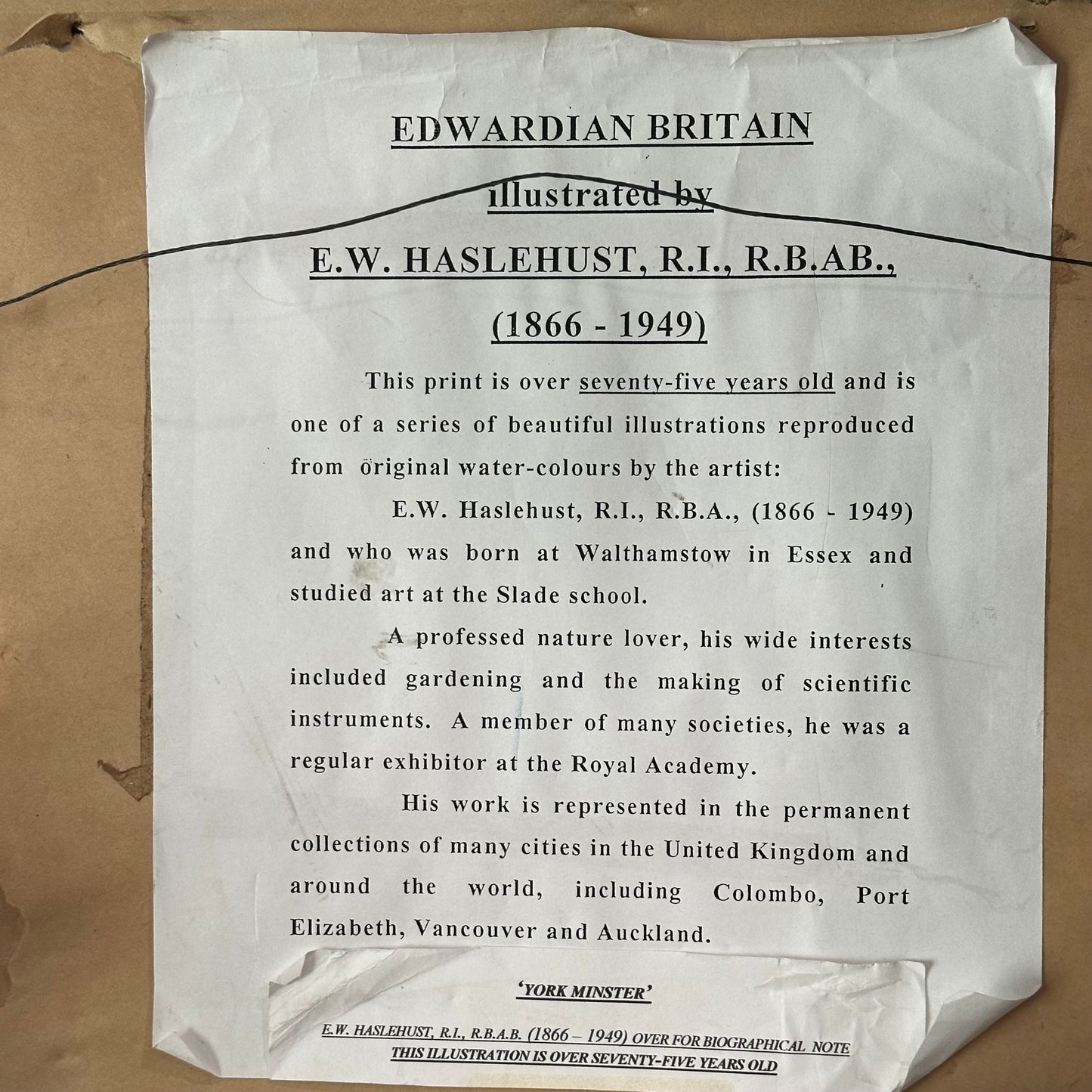 Vintage York Minster Print by EW Haslehust