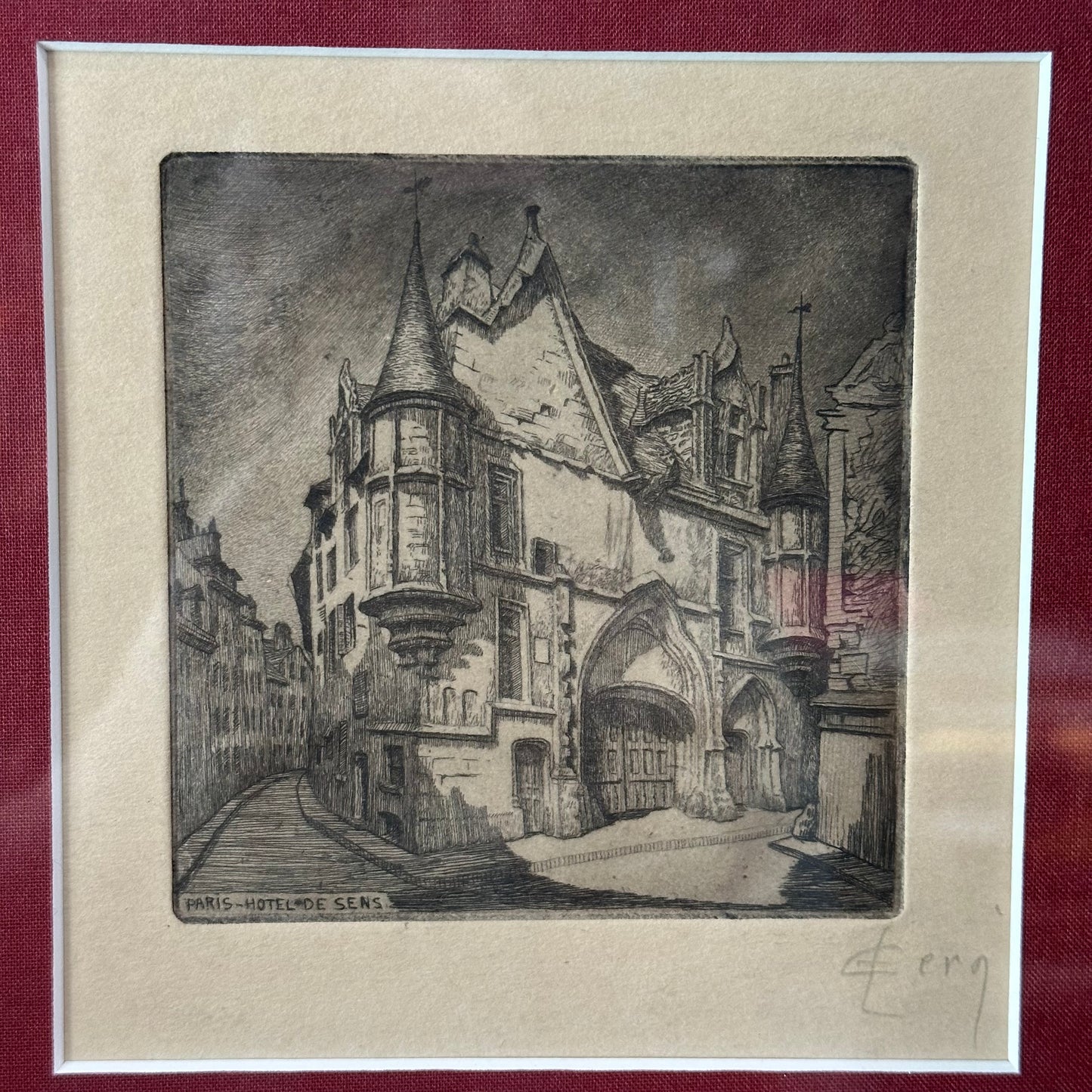 Paris - Hotel De Sens Signed Vintage Etching