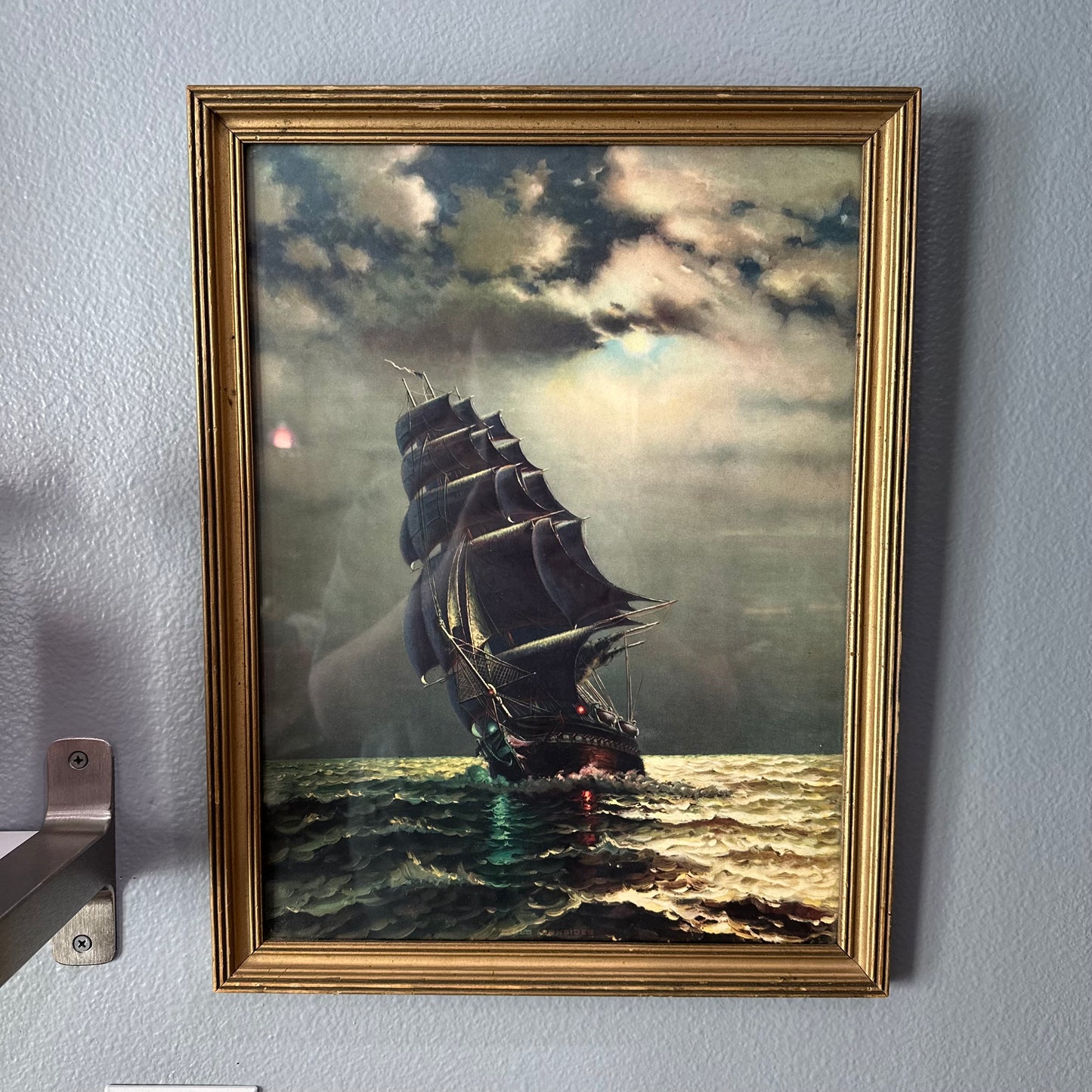 Vintage Old Ironsides Print in Gold-Toned Frame