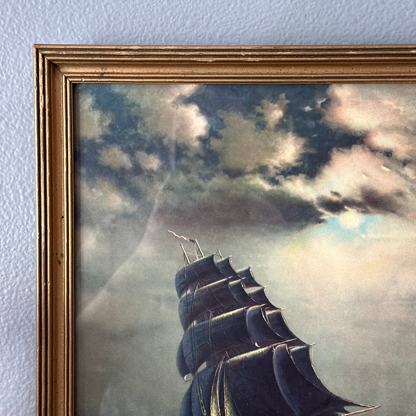 Vintage Old Ironsides Print in Gold-Toned Frame