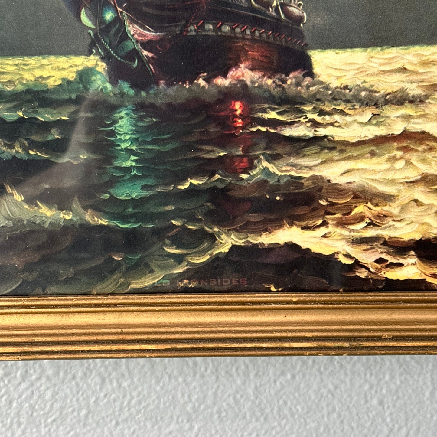 Vintage Old Ironsides Print in Gold-Toned Frame