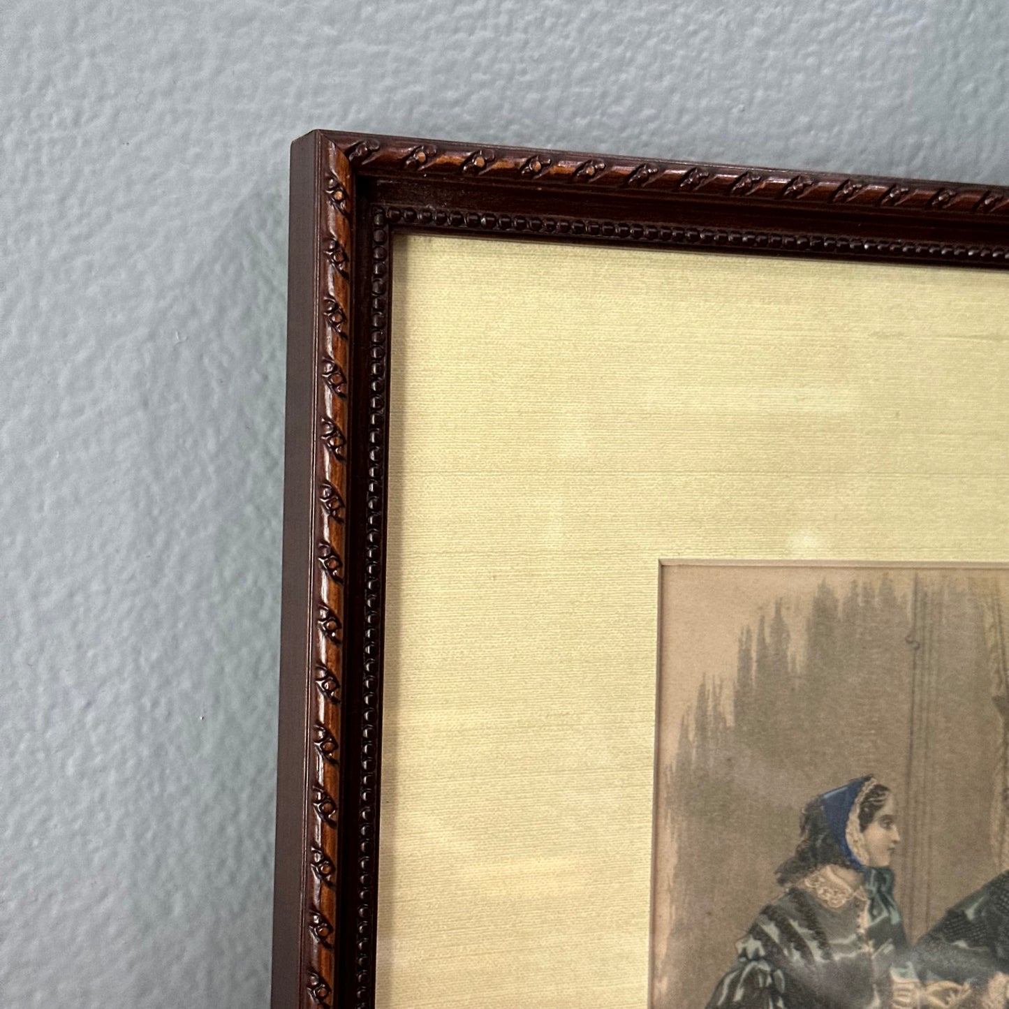 Vintage Les Modes Parisiennes Colored Etching in a Wood Frame