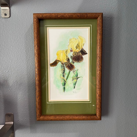 Beautiful Yellow Iris Art in a Wood Frame - Signed